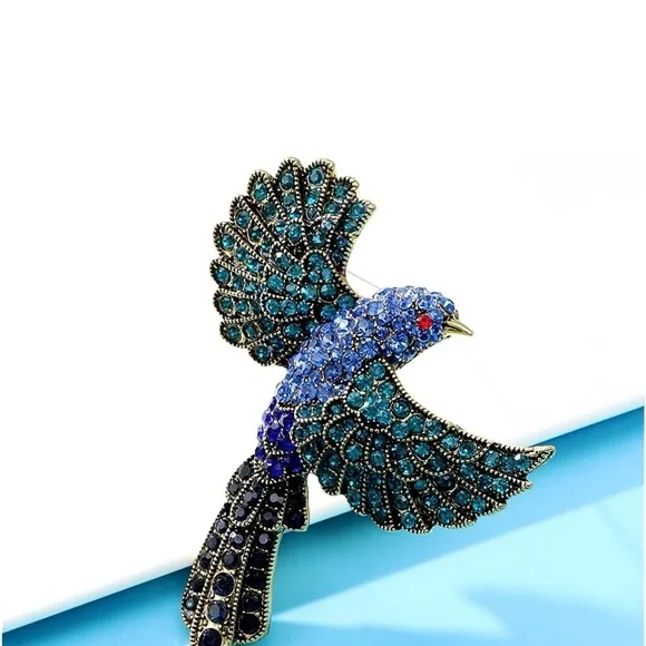 Retro Rhinestone Hummingbird Brooch - Picture 5 of 6